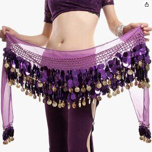 🎉🎶✨2 for $25✨ Purple Belly Dance Hip Scarf, Sequin Belly Dance Skirt Wrap